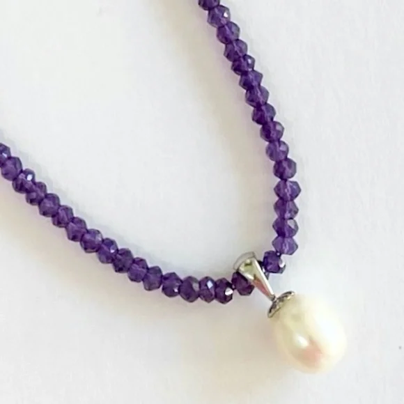 Amethyst and 14k White Gold Pearl Pendant Necklace - Picture 3 of 5